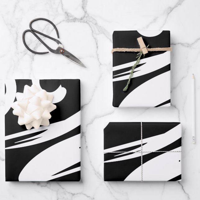 Papel de ajuste de regalo negro y blanco de cebra  (Anverso)