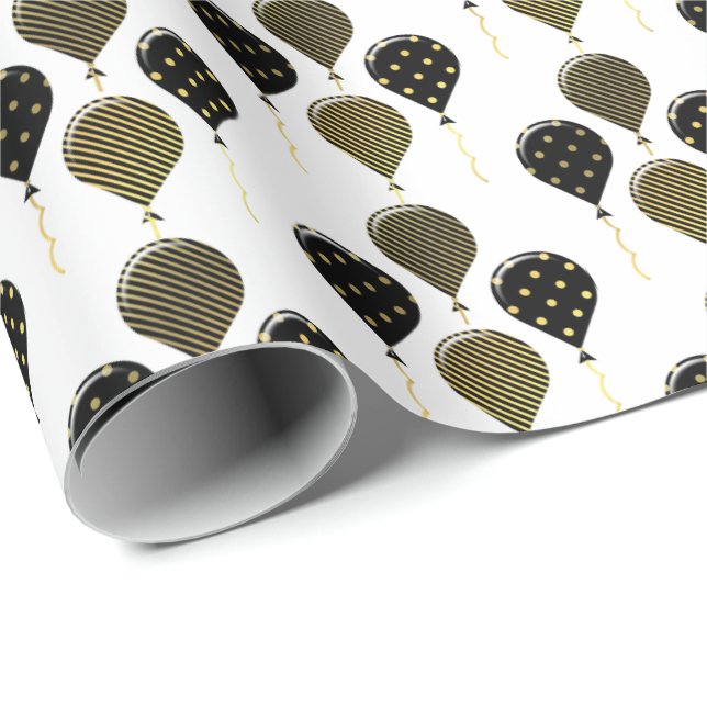 Papel de ajuste de regalo para globos negros y dor (Esquina del rollo)