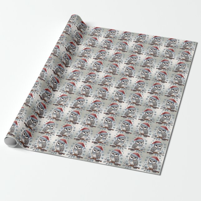 Papel de ajuste de vacaciones de búho navidad (Desenrollado)