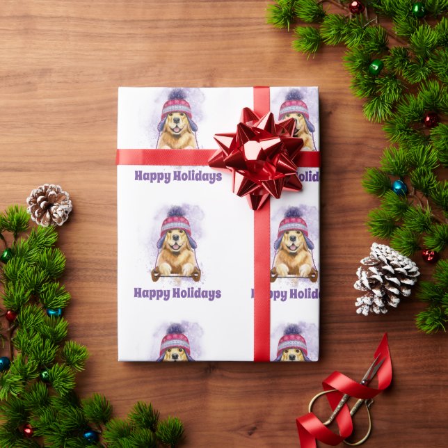 Papel de ajuste de vacaciones de Golden Retriever (Regalo de vacaciones)