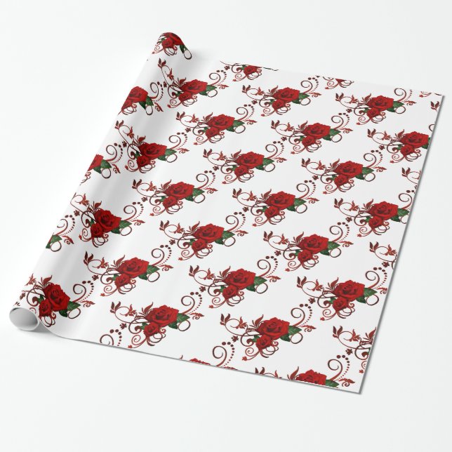 Papel de ajuste del patrón de rosas rojas (Desenrollado)
