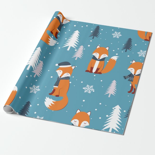 Papel de ajuste del patrón Fox de Navidades Cute N (Desenrollado)