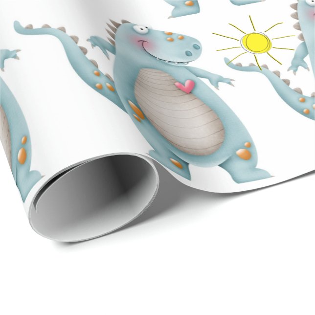 Papel de ajuste - Diseño de Dino Azul 2 (Esquina del rollo)