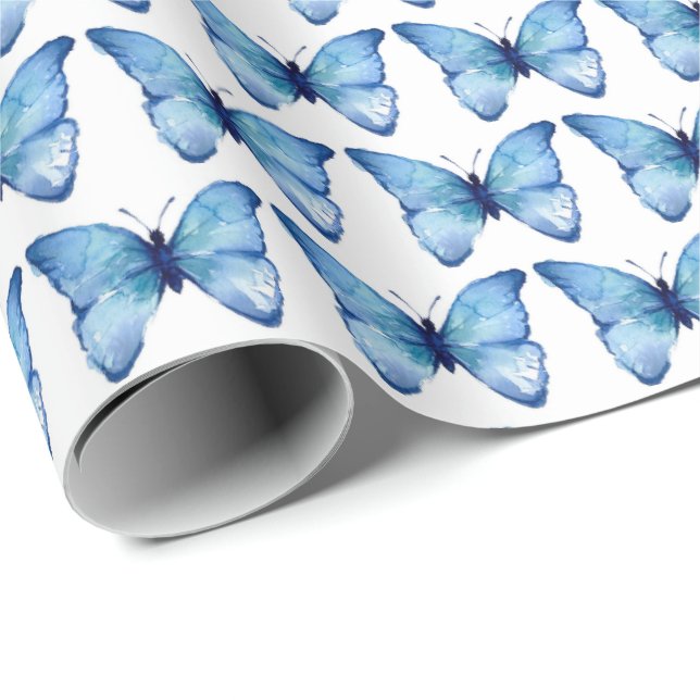 Papel de ajuste - Mariposa azul acuarela (Esquina del rollo)