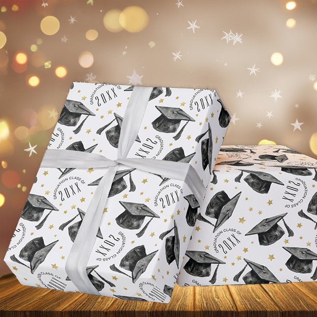 Papel de ajuste moderno para graduación en blanco  (Graduation Gift Wrap)