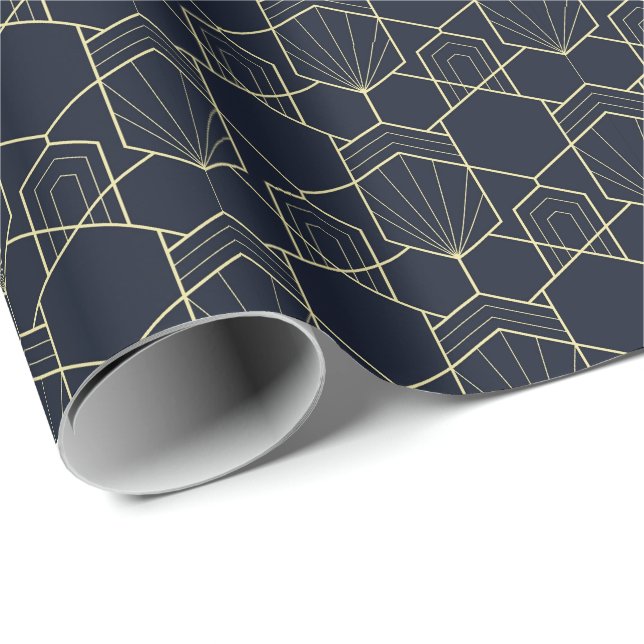 Papel de ajuste - Oro Art Deco y azul oscuro (Esquina del rollo)