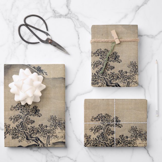 Papel de ajuste paisajístico de Kano Chikanobu (Anverso)