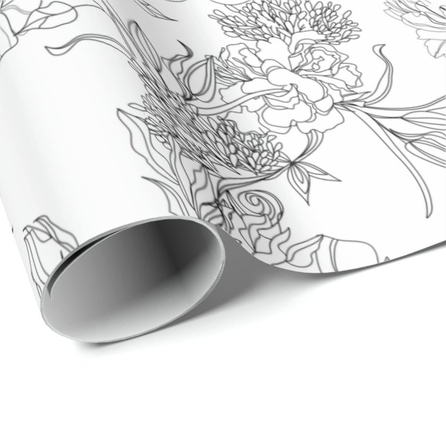 Papel de ajuste - Patrón floral blanco y negro (Esquina del rollo)