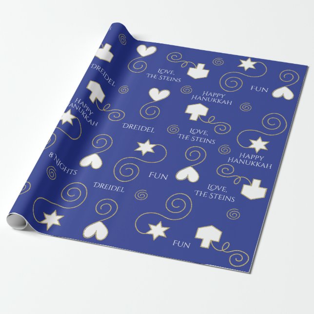 Papel de ajuste personalizado Chanukah "Azul/Oro" (Desenrollado)