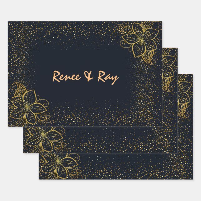 Papel de ajuste personalizado negro y oro (Set)