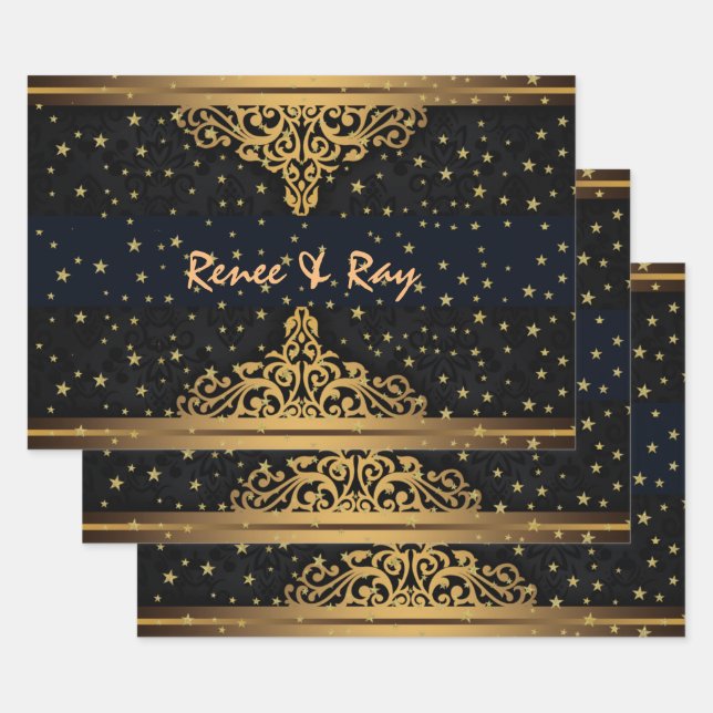 Papel de ajuste personalizado negro y oro (Set)