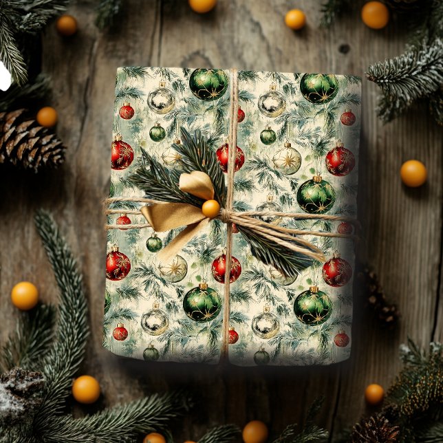 Papel de ajuste retro Ornamentos verdes y rojos (Subido por el creador)