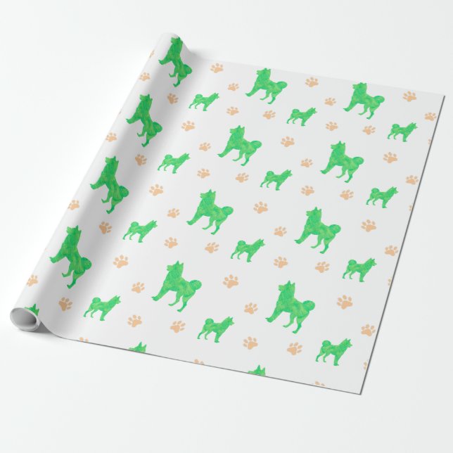 Papel de ajuste Shiba Inu - Regalo verde mínimo (Desenrollado)