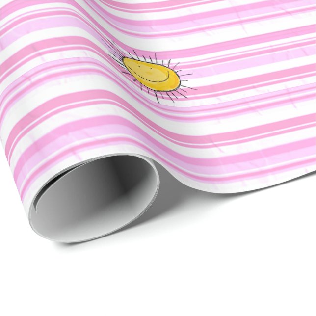 Papel de ajuste Sunshine de franja rosa y blanca (Esquina del rollo)