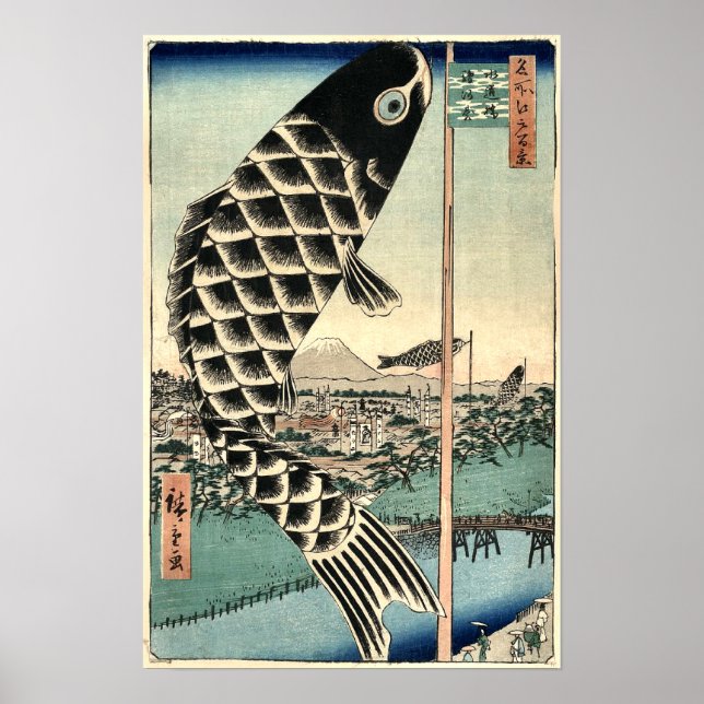 Papel de arte japonés vintage Fish Blue (Frente)