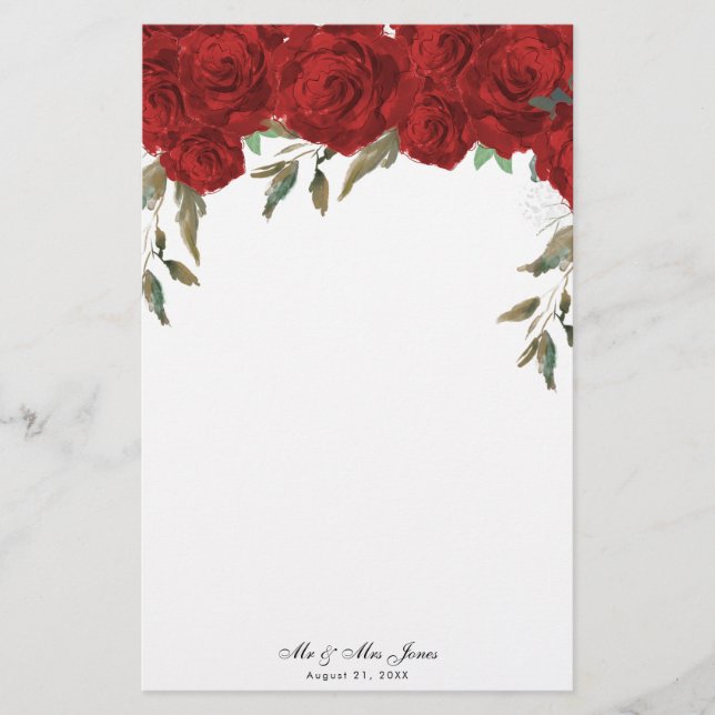 Papel de boda verde rosas rojas (Anverso)