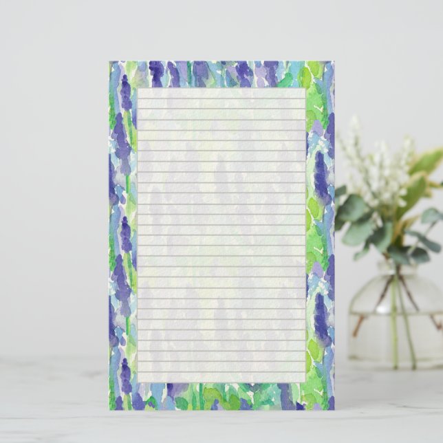 Papel de carta acuarela flores silvestres de lavan (Anverso de pie)