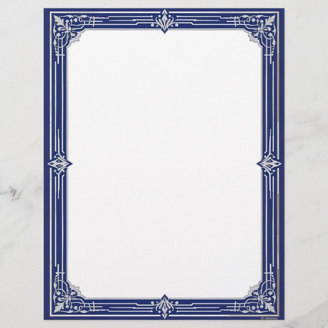 Papel de carta Art Déco azul marino y plata (Anverso)