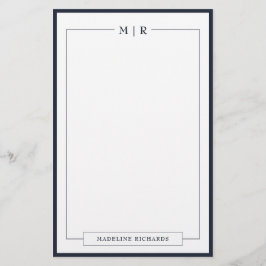 Papel de carta clásico con monograma y borde azul 