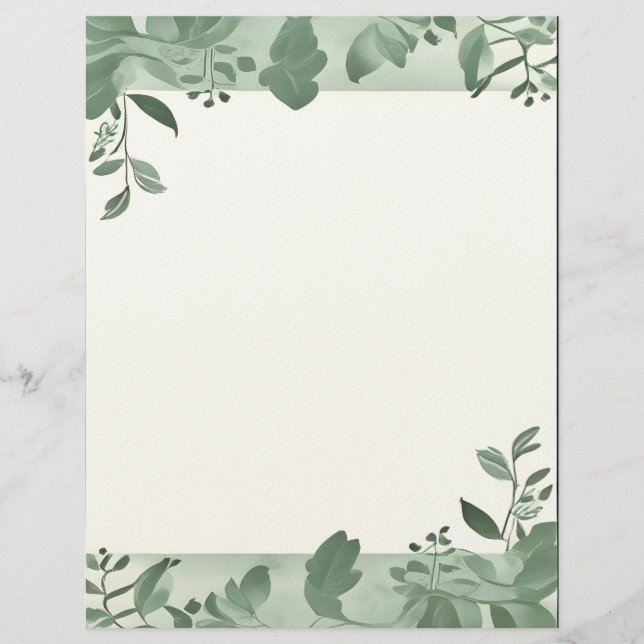 Papel de carta con borde de hojas verdes (Anverso)