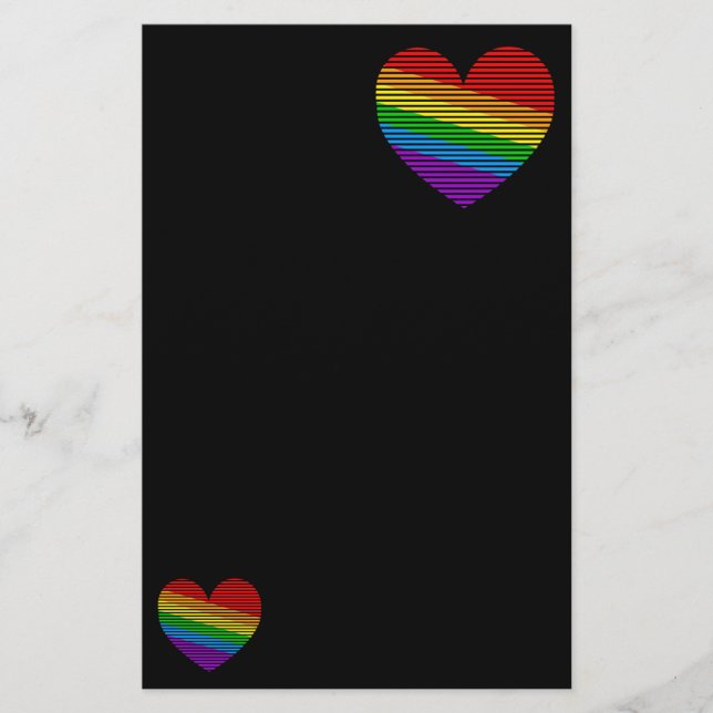 Papel de carta con corazón de rayas arcoíris de Co (Anverso)