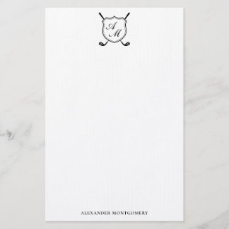 Papel de carta con cresta de monograma de golf neg