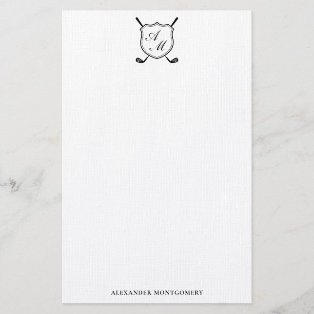 Papel de carta con cresta de monograma de golf neg (Anverso)