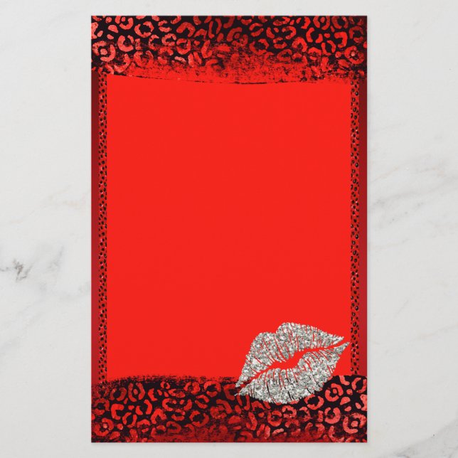Papel de carta con estampado de leopardo rojo y be (Anverso)