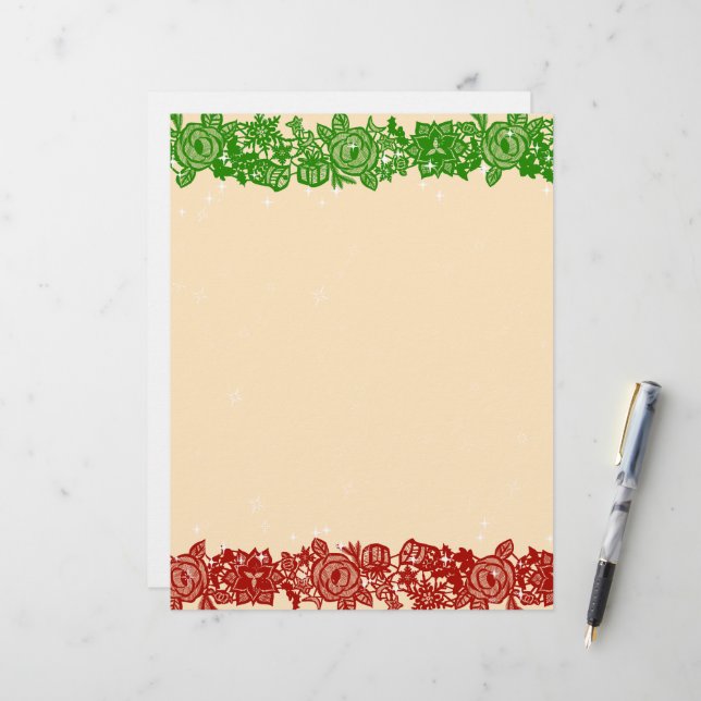 Papel de carta con guirnalda de encaje de Navidad (Anverso/Reverso In Situ)