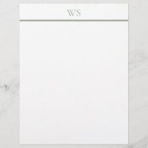 Papel de Carta con Monograma de Barra Verde Salvia
