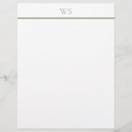 Papel de Carta con Monograma de Barra Verde Salvia