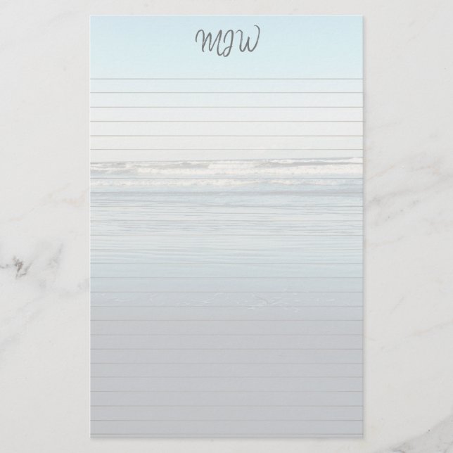 Papel De Carta Con Monograma De Líneas Con Olas Qu (Anverso)