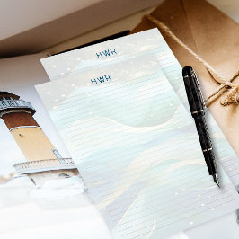 Papel de carta con monograma de olas del océano