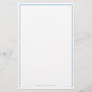 Papel de carta con nombre y borde azul polvoriento