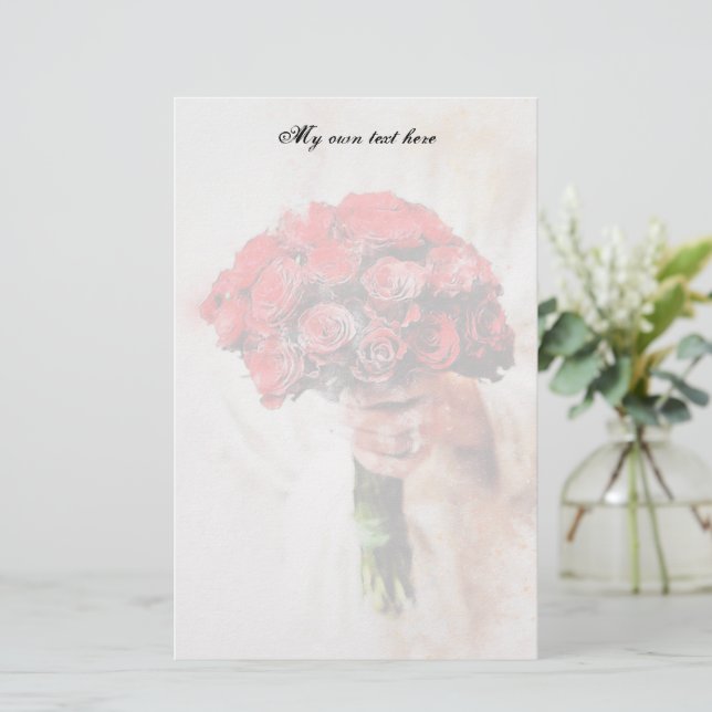 Papel de carta con ramo de rosas rojas (Anverso de pie)