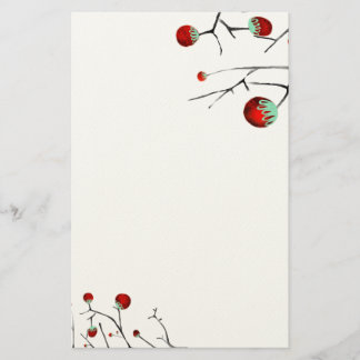 Papel de carta con relieve de árbol de bayas arte