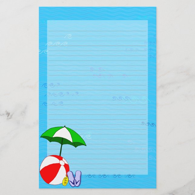 Papel de carta con sombrilla de piscina de bolas d (Anverso)