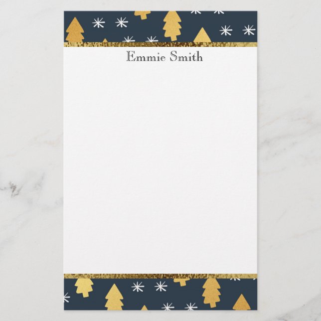Papel de carta de árbol de Navidad blanco, azul ma (Anverso)