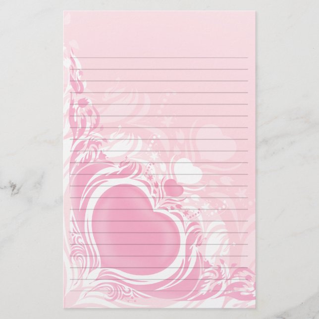 papel de carta de boda con remolino de corazón ros (Anverso)