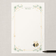 Papel de carta de guardería personalizado de abeja