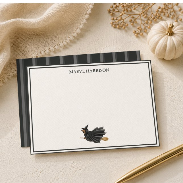 Papel de carta de Halloween con raya de carbón par (Preppy Charcoal Stripe Halloween Dachshund Stationery)
