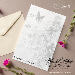 Papel de carta de mariposa shabby chic en negro y