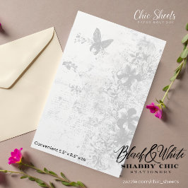 Papel de carta de mariposa shabby chic en negro y