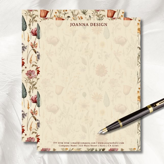 Papel de carta de negocios de crema de flores silv (Subido por el creador)