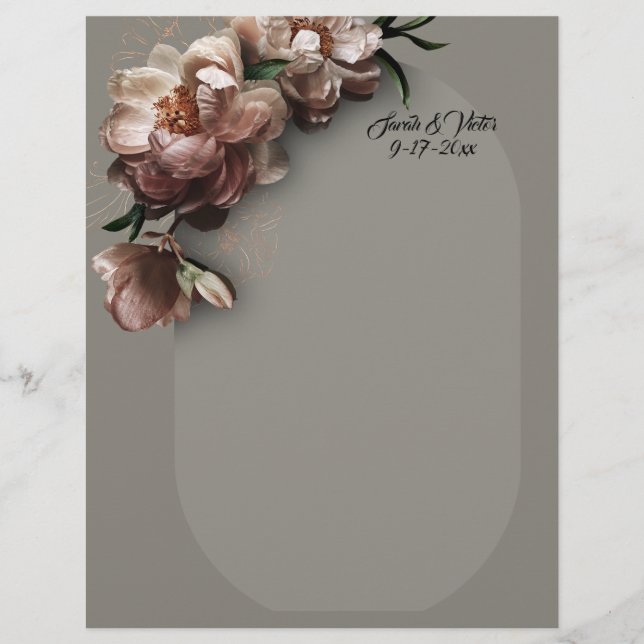 Papel de carta de peonías florecidas (Anverso)