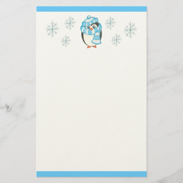Papel de Carta de Pingüino de Navidad (Anverso)