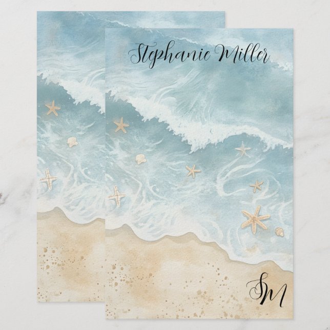 Papel de carta de playa con acuarela (Anverso / Reverso)
