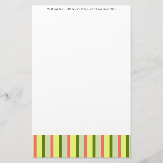 Papel de carta de texto clásico con rayas de sandí (Anverso)