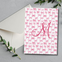 Papel de carta estético con lazo rosa y monograma