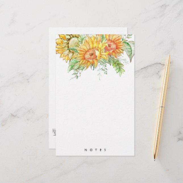 Papel de carta floral boho de girasoles personaliz (Anverso/Reverso In Situ)